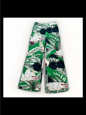 Ann Taylor Pants Green Floral Print Wide Leg Tropical Lightweight Sz 6 P112